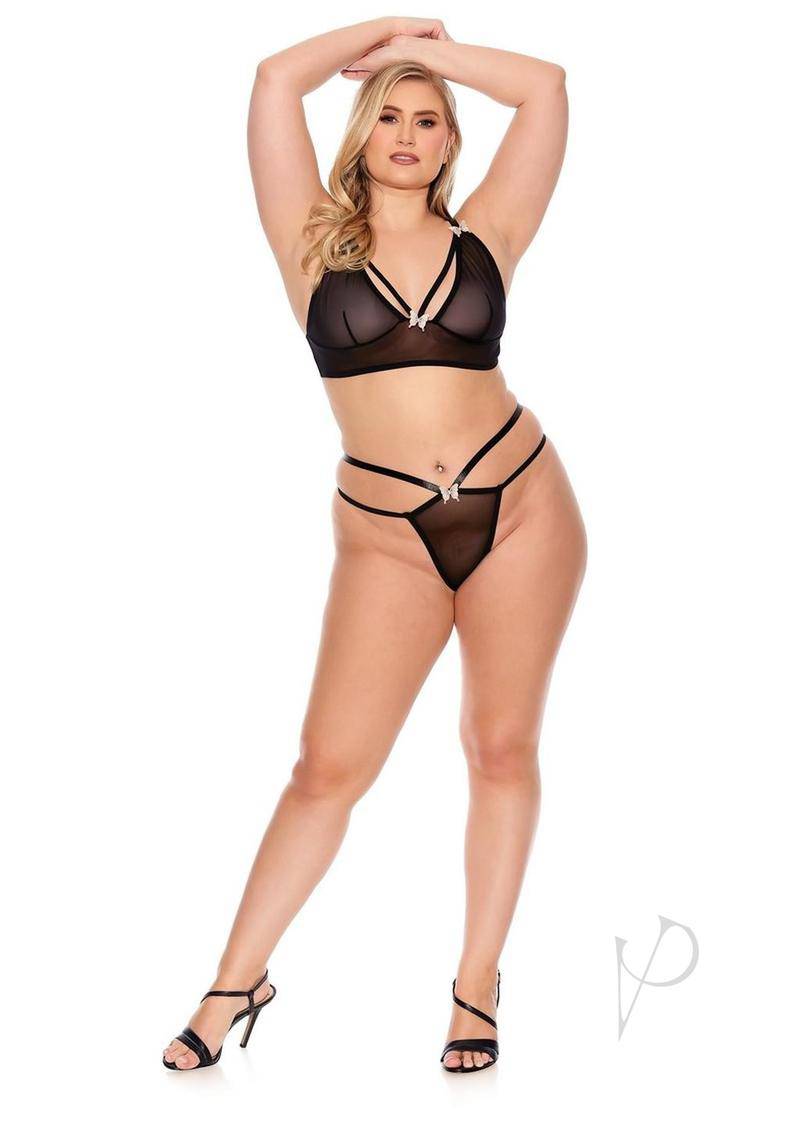 Barely Bare Bodice Bra & G-String Panty - Plus Size - Black - Chambre Rouge