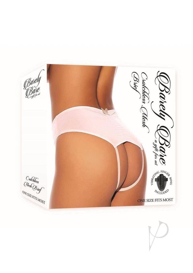 Barely Bare Crotchless Mesh Brief - O/S - Peach - Chambre Rouge