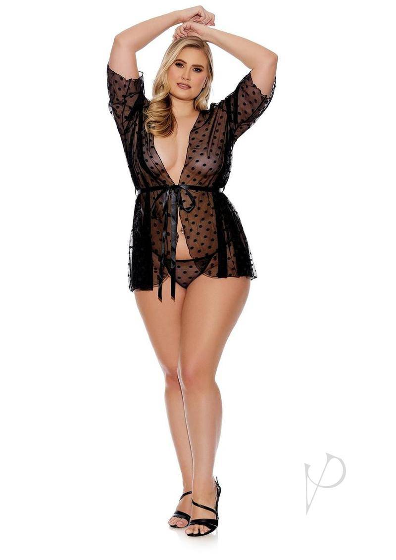 Barely Bare Sheer Polka Dot Robe - Plus Size - Black - Chambre Rouge