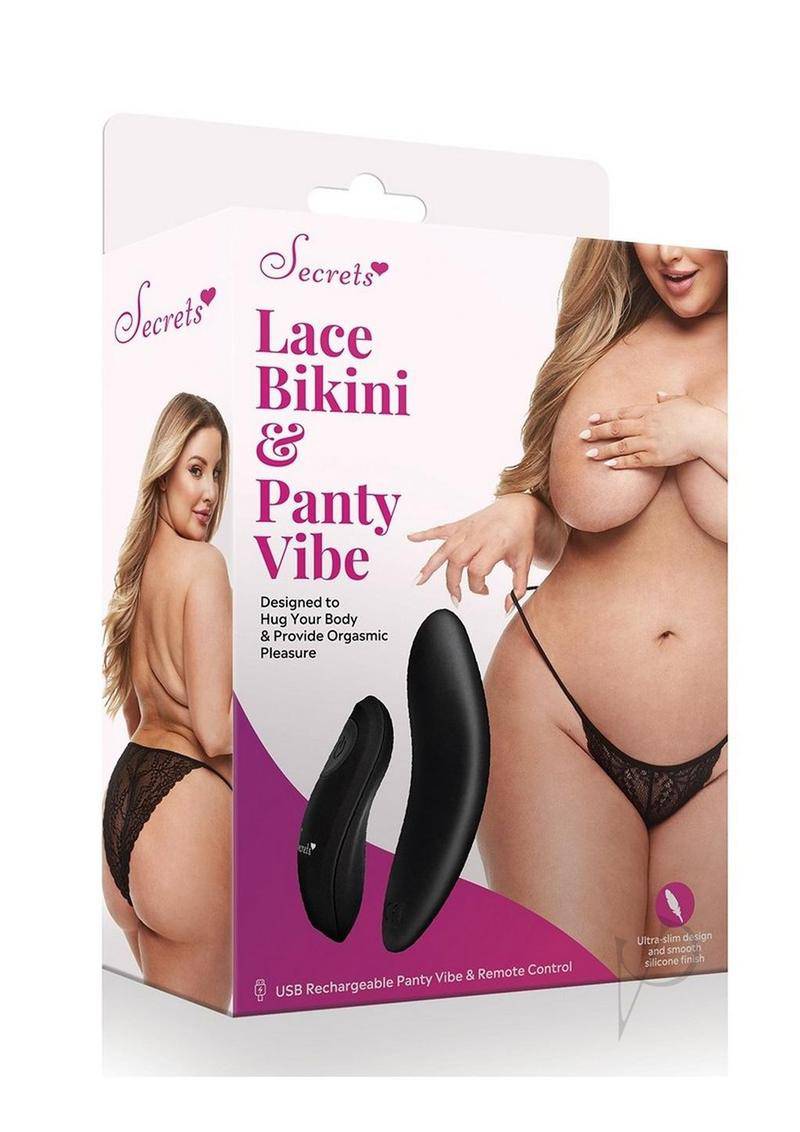 Secrets Lace Panty & Rechargeable Remote Control Panty Vibe - Queen - Black - Chambre Rouge