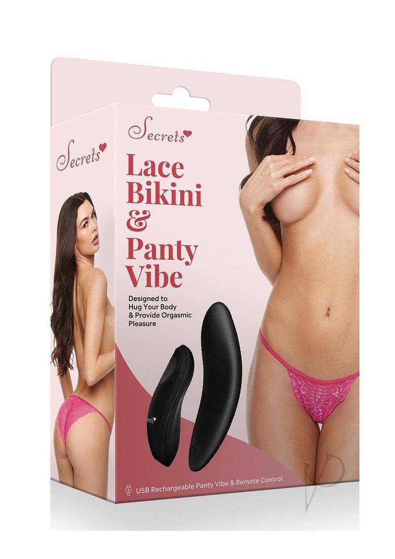 Secrets Lace Panty & Rechargeable Remote Control Panty Vibe - O/S - Pink - Chambre Rouge