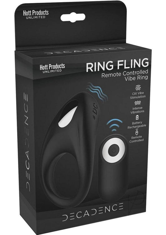 Decadence Ring Fling Silicone Vibrating Cock Ring with Remote Control - Black - Chambre Rouge