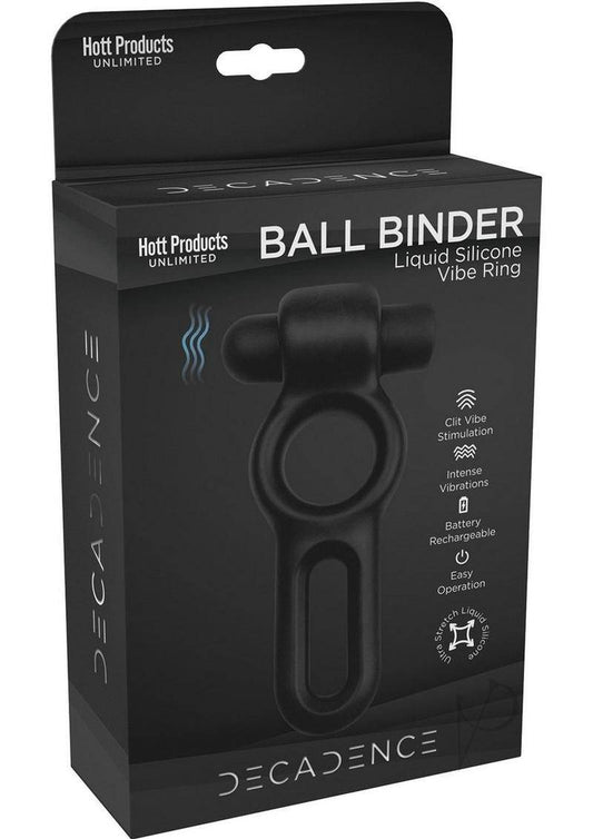 Decadence Ball Binder Silicone Vibrating Cock & Ball Ring - Black - Chambre Rouge