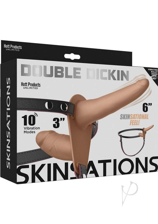 Skinsations Double Dickin Vibrating Adjustable Silicone Double Dildo Strap-On - Vanilla - Chambre Rouge