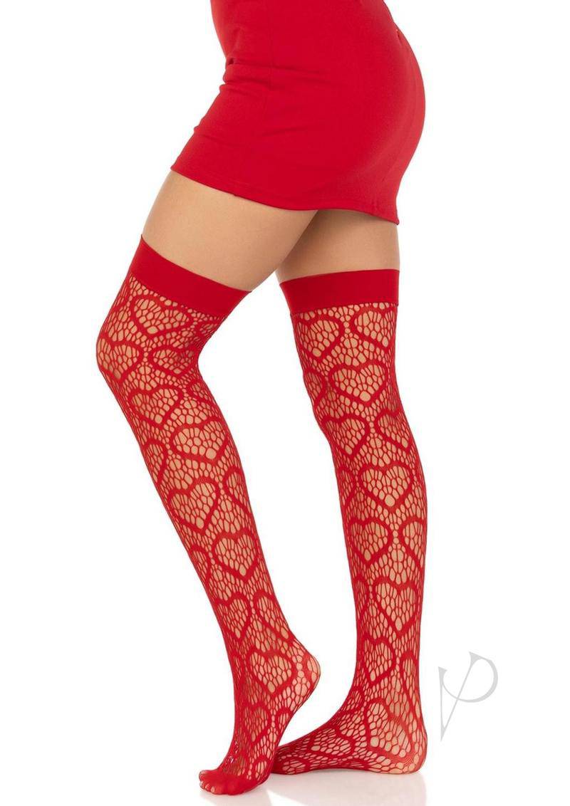 Heart Net Thigh High Os Red-1