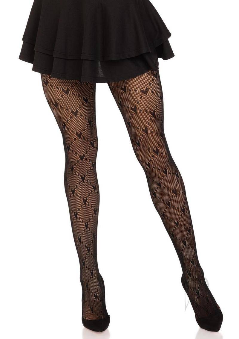 Love Struck Heart Net Tights Os Blk-0