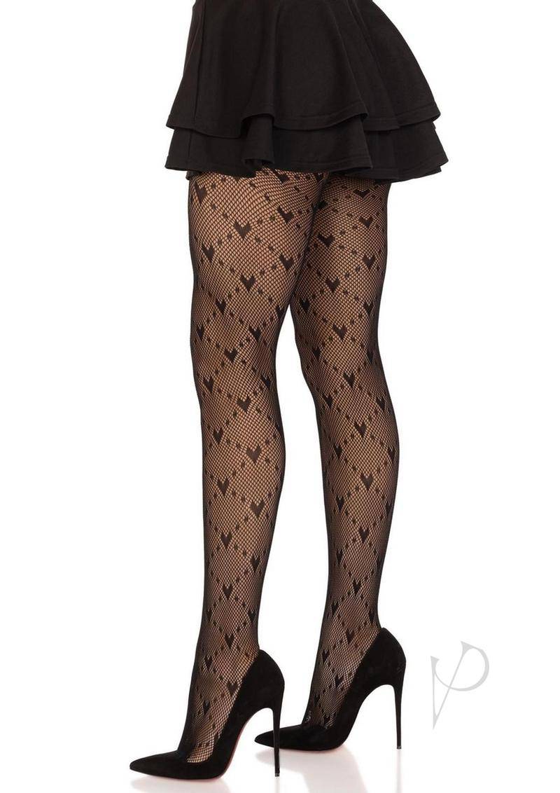 Love Struck Heart Net Tights Os Blk-1