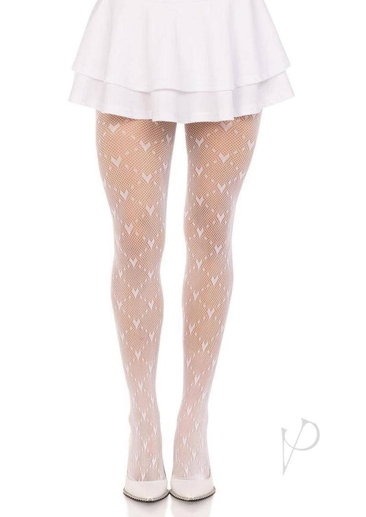 Love Struck Heart Net Tights Os Wht-0