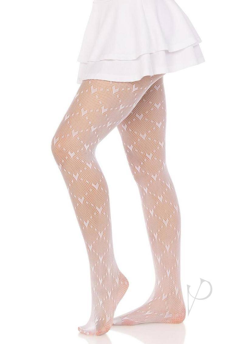 Love Struck Heart Net Tights Os Wht-1