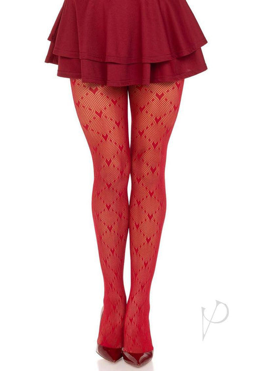 Love Struck Heart Net Tights Os Red-0